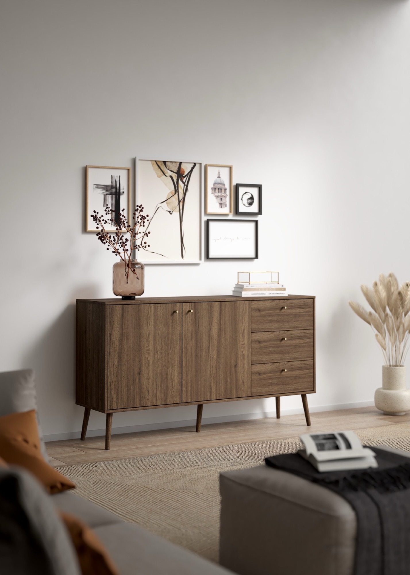 Credenza Tvilum in un soggiorno danese arredato